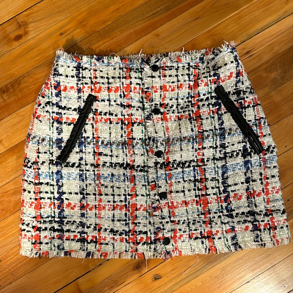 Rag & Bone leather trimmed tweed skirt